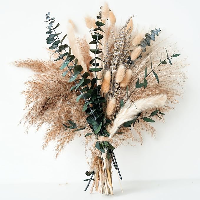 Bedroom Decor YOJOYI Green Pampas Grass Boho Bouquet – Exquisite Lavender and Eucalyptus Dried Flower Arrangements for Western Boho Decor – Rustic Flowers for Your Bohemian Home, B