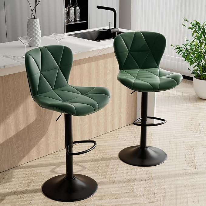 Kitchen Furniture Daluvenix Bar Stools Set of 2,Adjustable Swivel Barstools, Faux Leather Bar Chairs,Upholstered Counter Height with High Backrest for Kitchen Island, Green
