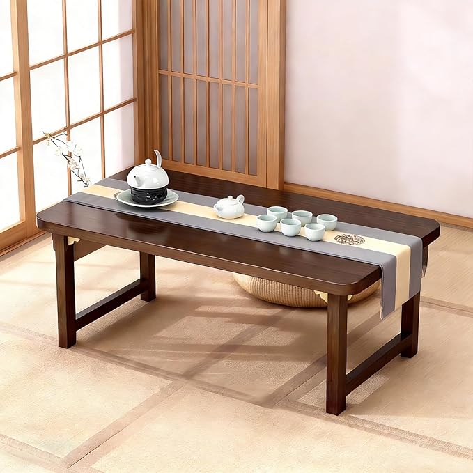 Living Room Furniture FATOLRD Japanese Folding Floor Table Foldable Coffee Tables Wood Low Desks Versatile for Sitting Dining Table Tea Tatami Desk No Assembly Unique (31.5 * 19.7
