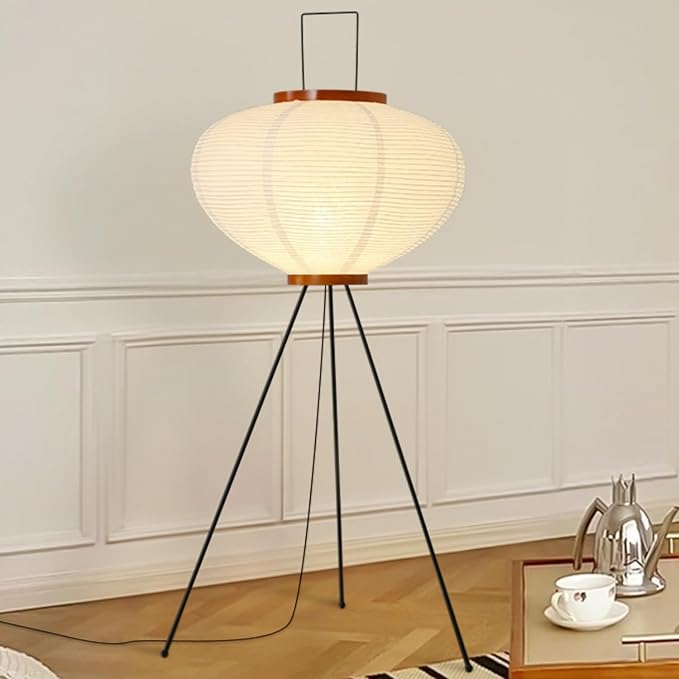 Living Room Decor Jdvads Noguchi Floor Lamp, Rice Paper Akari Floor Lamp, Lantern Lamp with Washi Paper Shade, Ideal for Bedside, Living Room, and Japandi Décor