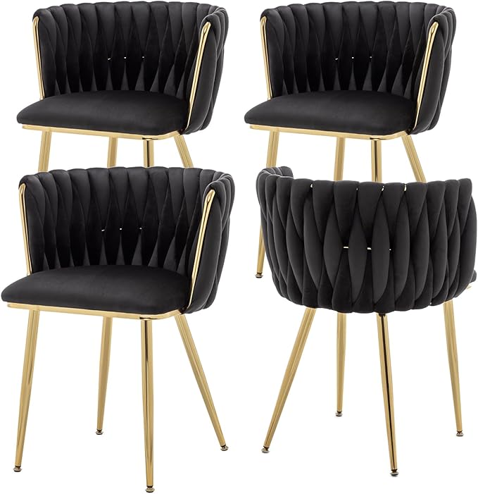 Bedroom Furniture ECHINGLE Velvet Dining Chairs Set of 4, Modern Upholstered Woven Dining Chairs with Gold Metal Legs, Modern Accent Chairs for Dining Room, Vanity, Kitchen, Living