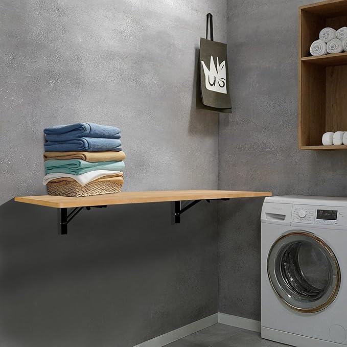 Kitchen Furniture FUIN FUIN Wall Mounted Laundry Folding Table, Fold Down Table Wall Mount Desk, Collapsible Foldable Floating Workbench for Workshop, Garage, Home, Office, Bar, Ki