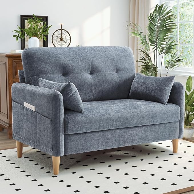 Living Room Furniture Hanherry Hanherry Loveseat Sofa, 47” Small Couch for Living Room, Comfy Chenille Fabric Love Seat for Bedroom with Throw Pillow,Removable Cushion Cover,Couche