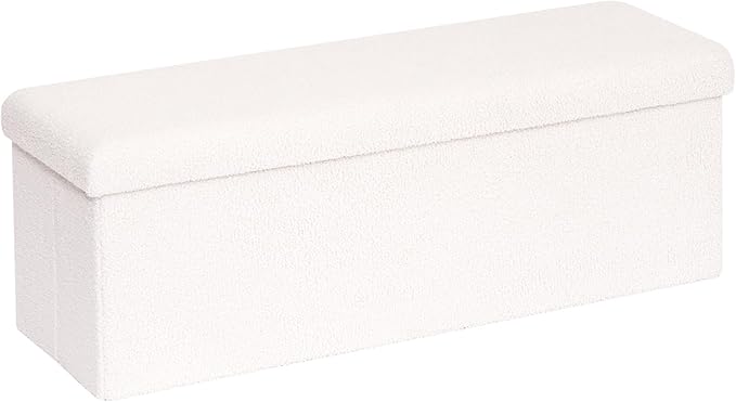 Bedroom Furniture PINPLUS PINPLUS Folding Storage Ottoman Bench, Upholstered Sherpa Ottoman, Large Storage Chest Footrest Footstool with Lids, Entryway Bench for Living Room Bedroom, White, 43.3
