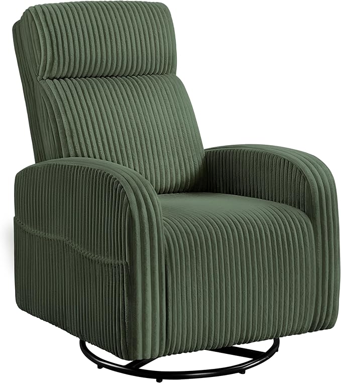Bedroom Furniture Yaheetech 360° Swivel Glider Chair for Nursery, Rocking Chair Nursing Chair with Side Pockets, Corduroy Glider for Living Room with High Back Dark Green