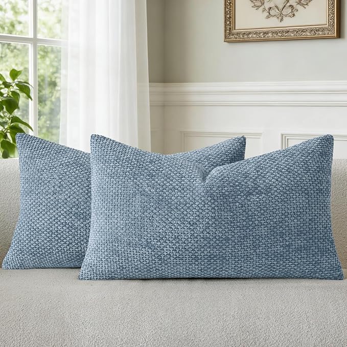 Bedroom Decor a moment a moment Blue Chenille Throw Pillow Covers 12x20 Inch Pack of 2 Modern Decorative Throw Pillow Covers Farmhouse Cross Covers Modern Home Decor for Sofa Bedro