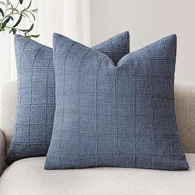 Living Room Decor Foindtower Foindtower Set of 2 Decorative Linen Check Throw Pillow Covers Neutral Farmhouse Vintage Cushion Covers Modern Coastal Boho Home Decor for Sofa Chair C