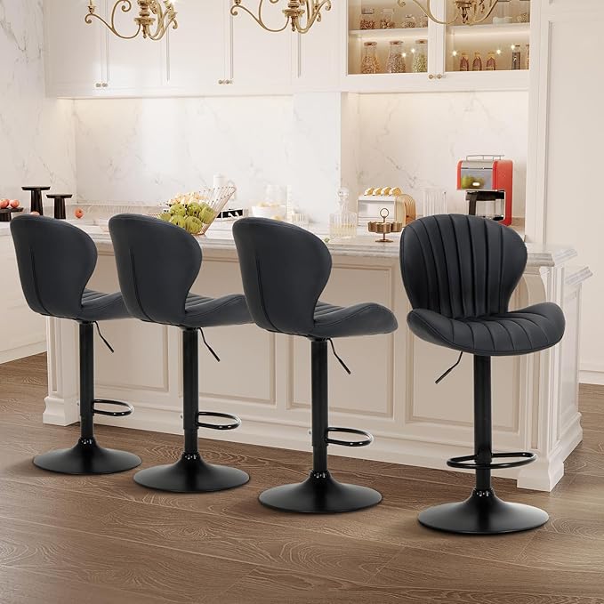 Kitchen Furniture COLAMY COLAMY Bar Stools Set of 4, Modern Swivel Bar Chairs, Adjustable Faux Leather Upholstered Barstools Counter Height with High Backrest for Bar, Kitchen Isla
