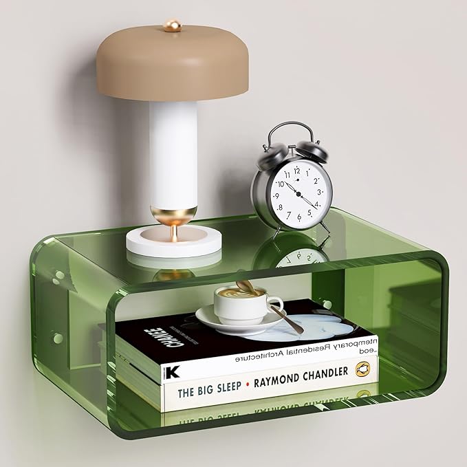 Bedroom Furniture Dewrhiixe Acrylic Floating Nightstand, Bedside Table, Nightstand Shelf Wall Mounted Bedside Shelf (Green, Small)