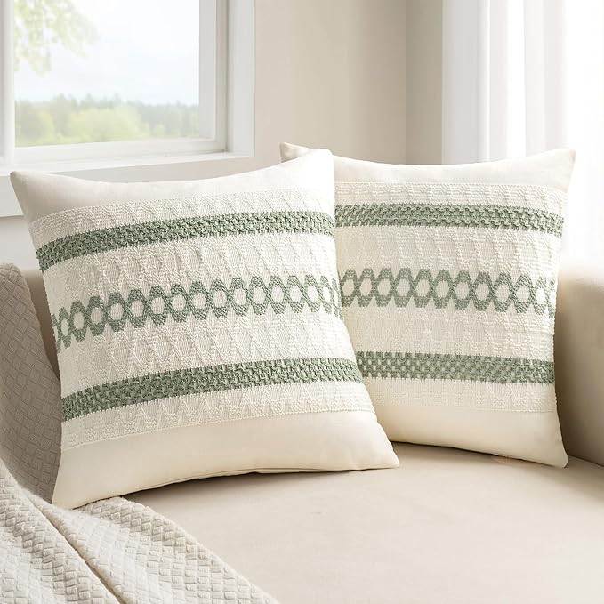 Bedroom Decor MIULEE MIULEE Set of 2 Sage Green Boho Decorative Pillow Covers 18x18 Inch Farmhouse Rustic Couch Throw Pillows Modern Summer Cotton Cushion Covers Retro Cute Macrame