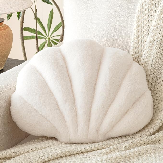 Bedroom Decor Znhinery Shell Pillow, Seashell Throw Pillow with Soft Rabbit Plush for Couch Bed, Shell Shaped Decorative Ocean Pillow Stylish Beach Cushion Room Aesthetic Home Deco