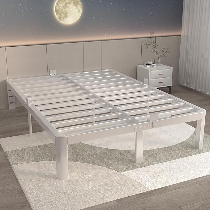 Bedroom Furniture ITIMIDI 12 Inch White Queen Bed Frame, Metal Platform Bed Frame