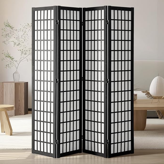 Living Room Furniture VEVOR VEVOR Room Divider, 4 Panel Japanese Room Divider, Wood Folding Privacy Screen Indoor, Japanese Partition Dividers Portable Decoration Screens, for Room