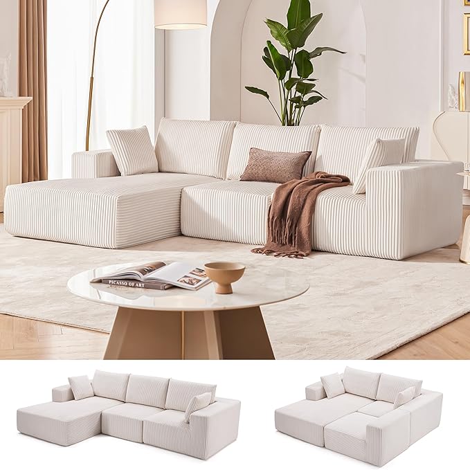Living Room Furniture Weture 108” Modular Sectional Sofa, Cloud Sectional Couch with Deep Seat, Modern Modular L-Shape Sofa Couch with Chaise,Upholstered Boneless Couches for Livin