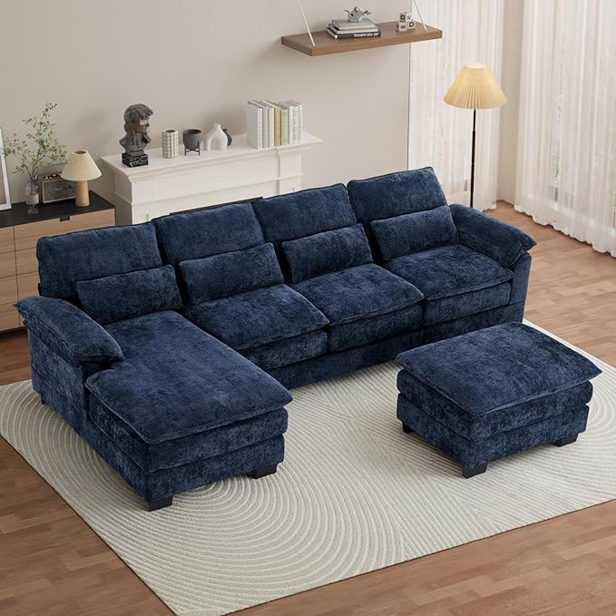 Kitchen Furniture OUYESSIR OUYESSIR 114" U Shape Sectional Cloud Couch with Ottoman,Fluffy Sectional Couches for Living Room,4 Seater Modular Sectionals Sofa,Comfy Cloud Sofas & Co