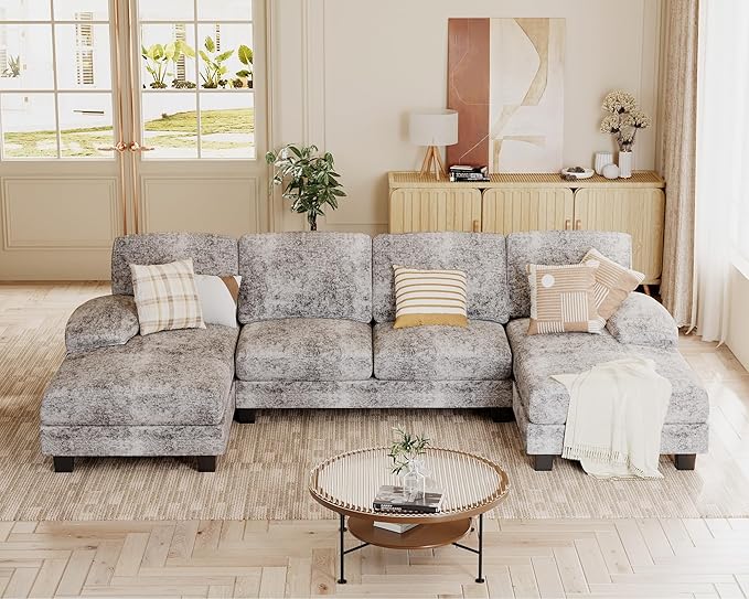 Living Room Furniture JUMMICO JUMMICO Sectional Couches for Living Room, U Shaped Couch with Chenille Fabric, 4 Seat Modern Sofa with Removable Pillows for Apartment and Small Spac