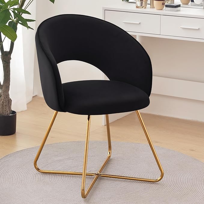 Living Room Furniture Furniliving Furniliving Velvet Accent Chair for Living Room, Comfortable Upholstered Barrel Vanity Chair with Back, Mid Century Black Makeup Chair with Gold L