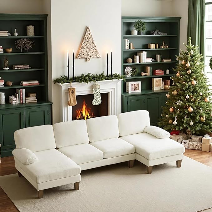 Living Room Furniture VINGLI VINGLI 110" Sectional Couches for Living Room, U Shaped Couch with Double Chaise, 4-Seat Sofa Set with Chenille Fabric for Home Furniture, Wood Footres