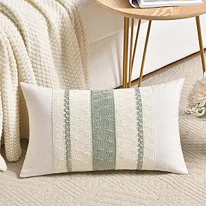 Bedroom Decor Fancy Homi Fancy Homi Set of 1 Sage Green Boho Lumbar Decorative Throw Pillow Covers 12x20 Inch for Living Room Bedroom Couch Bed Chair, Rustic Retro Cushion Case, Bo