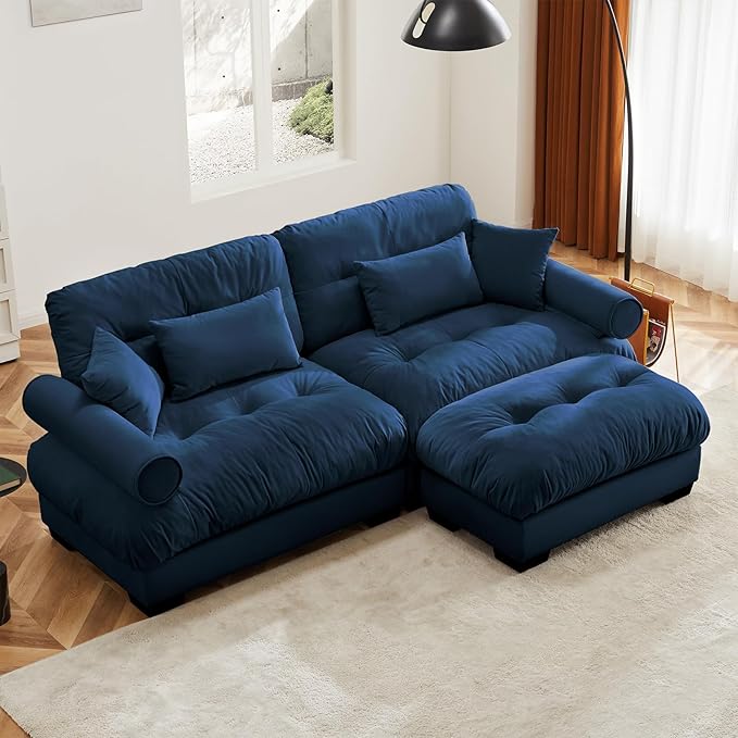 Kitchen Furniture ZenNook 93.7" Loveseat Sofa, 2 Seater Modular Sectional Sofa, Blue Large L Shaped Sectional Couches for Living Room, Fluffy Couch, Love Seat, Velvet Cloud Couch w