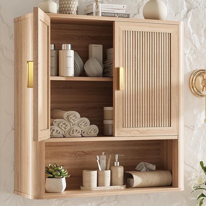 Bathroom Furniture INNOD Bathroom Wall Storage Cabinet, Medicine Cabinet with Adjustable Wood Shelf & Doors, Over The Toilet Storage Cabinet for Laundry Room & Living Room Kitchen
