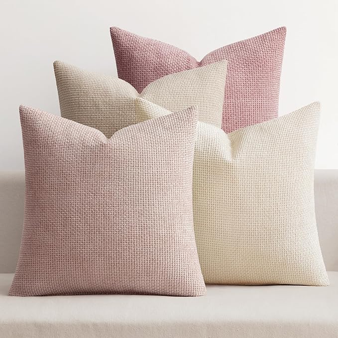 Living Room Furniture MIULEE MIULEE Pack of 4 Valentines Couch Throw Pillow Covers 18x18 Inch Neutral Pink Cute Decorative Chenille Pillows Farmhouse Boho Accent Cushion Covers for