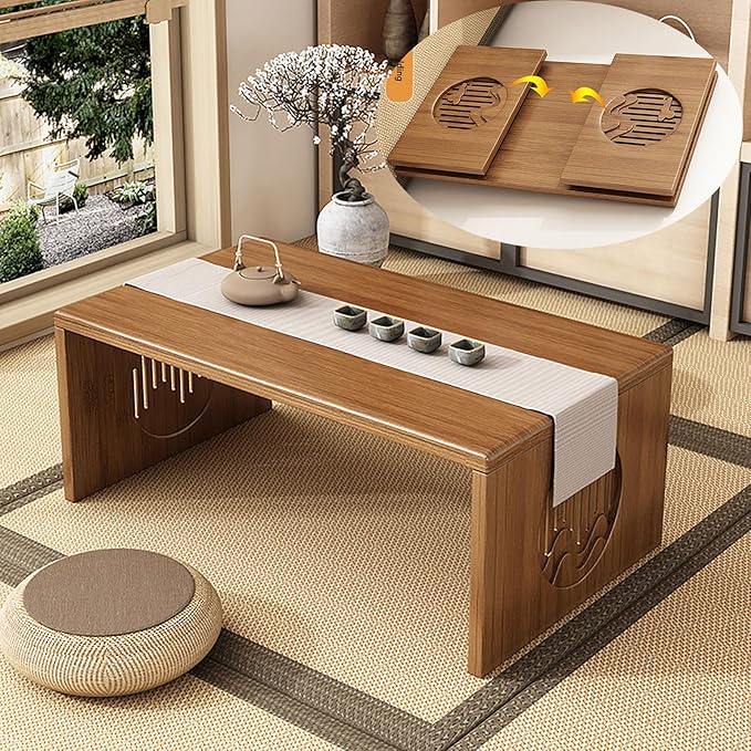 Living Room Furniture YHGSYXL Japanese Floor Table No Assembly Foldable Coffee Table, Solid Wood Japanese Folding Table Small Meditation Table for Sitting on The Floor, Tea Room Tatami Dining, Easy Stor