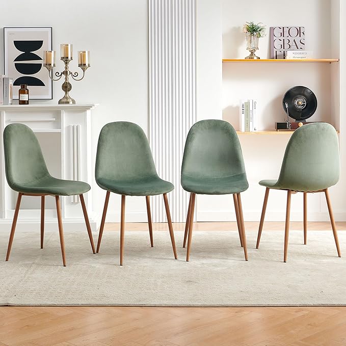 Bedroom Furniture somedream Velvet Dining Chairs Set of 4 - Modern Seating with Metal Legs for Living, Bedroom,Dining Room - Green Chairs for Dining Room, Chair Set for 4