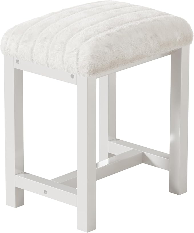 Bedroom Furniture KAI-ROAD Small Vanity Stool, Cute Vanity Stools with Soft Faux Rabbit Fur Cushion, White Makeup Vanity Chair for Small Spaces, Living Room, Bedroom, Entryway, Ott