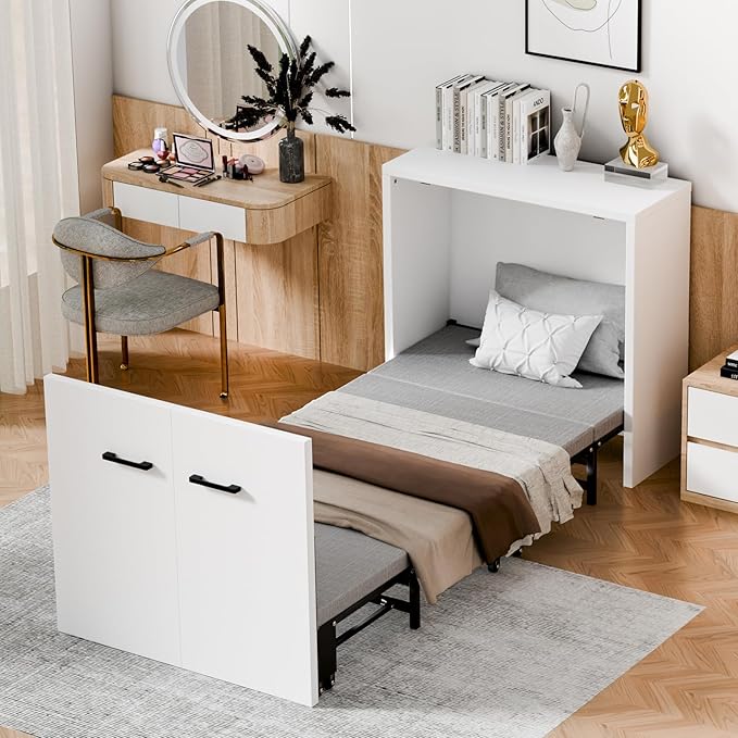 Kitchen Furniture DoCred DoCred Murphy Bed Cabinet, Folding Bed Roll Away Beds with Mattresses for Adult, Pull Out Murphy Chest Daybed, Guest Beds for Apartment Study Room Office N