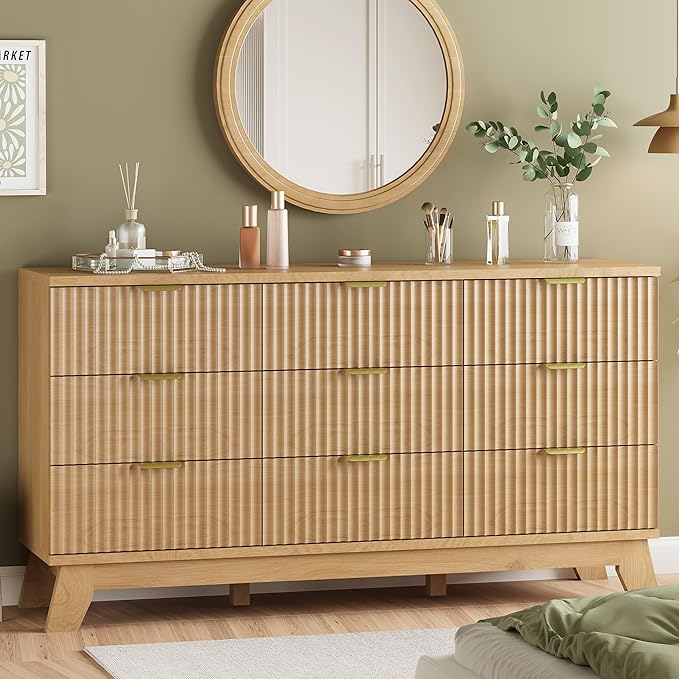Bedroom Furniture Xixini Fluted Dresser for Bedroom with 9 Drawers, 57" Wide Modern Chest of Drawers with Metal Handle