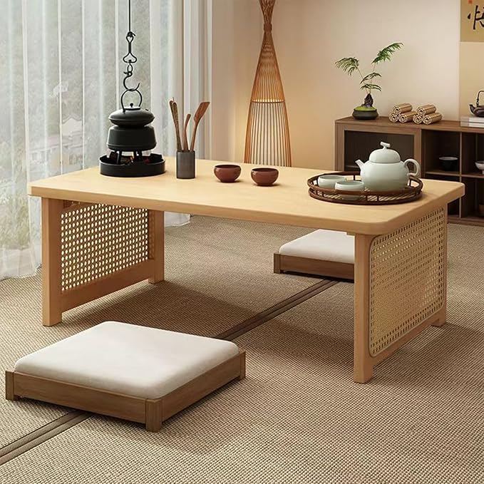 Living Room Furniture YHGSYXL Japanese Floor Table Bamboo Folding Coffee Table Portable Solid Wood Japanese Coffee Table, No Assembly Japanese Dining Table for Sitting on The Floor