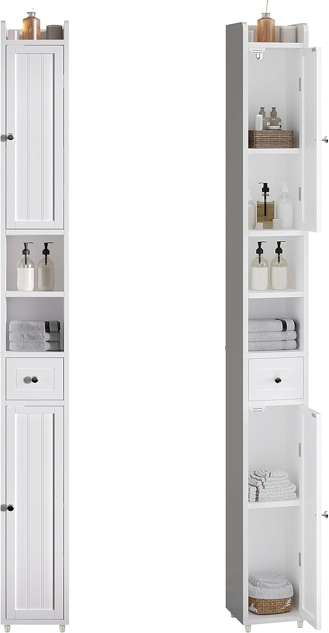 Kitchen Furniture ChooChoo ChooChoo Narrow Bathroom Storage Cabinet with Adjustable Shelves, Tall Storage Cabinet with 2 Doors and 1 Drawer, Freestanding Cupboard for Small Spaces,