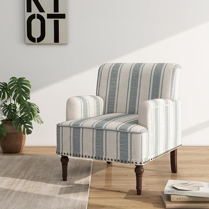 Kitchen Furniture DREAMSIDEA Accent Chair, Mid Century Modern Comfy Armchair for Living Room, Linen Fabric Single Sofa Lounge for Reading Bedroom Apartment Waiting Room with Wood L