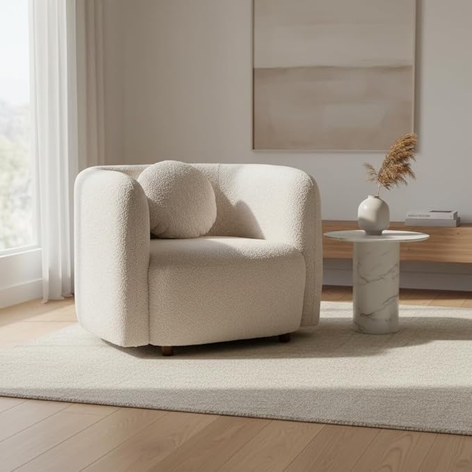 Living Room Decor Alyncasa Oversized Accent Chair, Boucle Fabric Upholstered Single Cloud Couch Chairs, 39.4" Square Sofa Chair Rectangular Sofa Chairs,Japandi Style Arm Chair for 