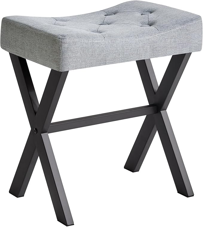 Bedroom Furniture IBUYKE U-Shaped Linen Vanity Stool, Square Makeup Chair with X-Leg