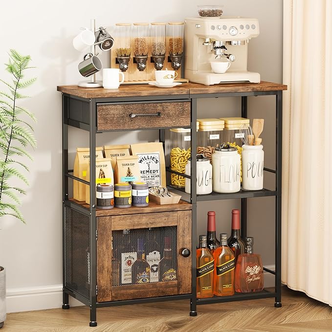 Living Room Furniture SWTYMIKI SWTYMIKI Coffee Bar Cabinet for Home - Farmhouse Coffee Stand Station Multi-Purpose Buffet Sideboard Cabinet with Drawers - Kitchen Bar Table for Liv