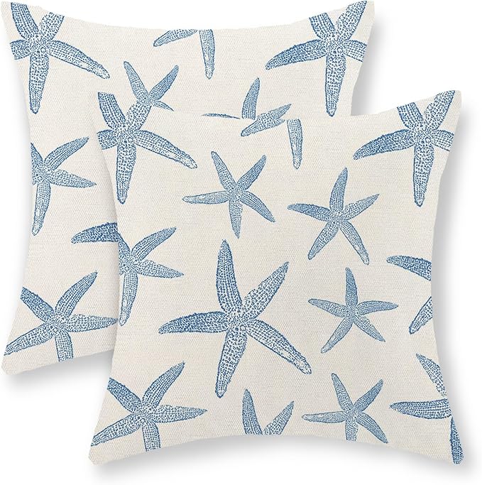 Living Room Decor GOLIANDA Navy Blue Starfish Pillow Covers 18x18 Set of 2 Coastal Throw Pillows Spring Summer Nautical Ocean Theme Beach Decorative Pillow Cases Farmhouse Outdoor 