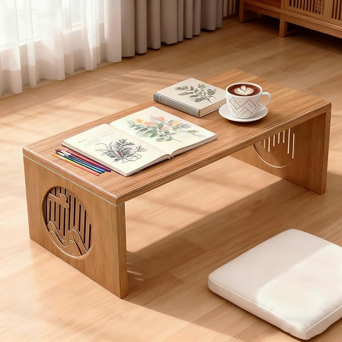 Living Room Furniture teyeard Japanese Folding Coffee Table, Foldable Low Coffee Tables, Bamboo Floor Table Desk for Sitting on The Floor, No Assembly, Portable Living Coffee Table