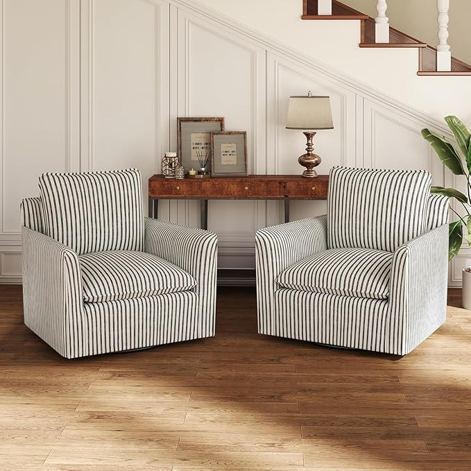 Kitchen Furniture INZOY INZOY Swivel Accent Chair Set of 2, Upholstered Square Chair, Swivel Barrel Reading Chair with Thick Padded Backrest Cushion for Living Room Bedroom Small S