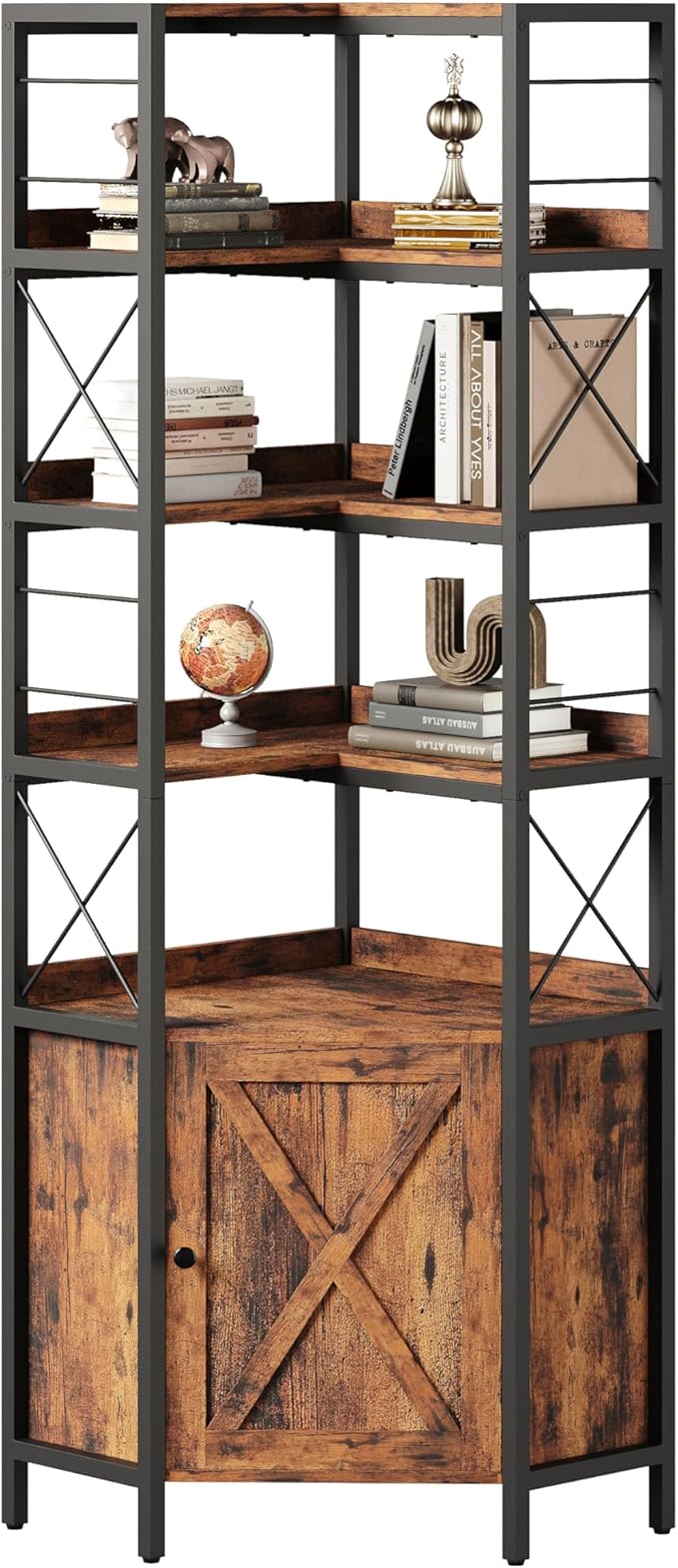 Living Room Furniture IRONCK IRONCK Bookshelves 5 Tiers, Corner Bookshelf with Baffles, Bookcase and Bookshelf with Doors, Industrial Display Bookshelves for Living Room, Kitchen