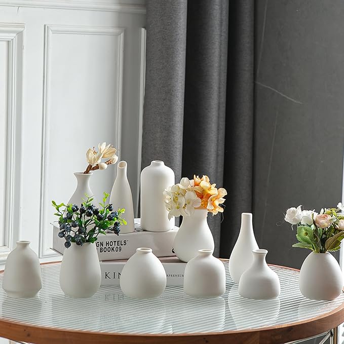 Kitchen Decor JOJUNO JOJUNO White Bud Vases, Small Ceramic Vase Set of 11, Mini Pottery Vases for Flowers, Decorative Pieces for Home Modern Decor, Boho Decor, Chic Accents for Liv