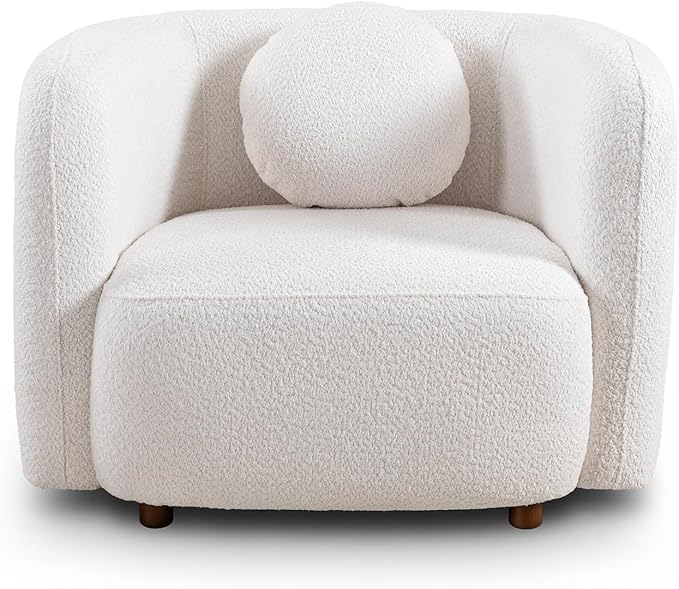 Living Room Decor Oosofi Accent Square Sofa Chair, Boucle Fabric Upholstered Single Cloud Couch Chair, Japandi Style Armchair for Living Room, 1 Seater Sofa