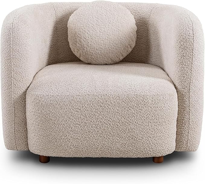 Living Room Decor Oosofi Accent Square Sofa Chair, Boucle Fabric Upholstered Single Cloud Couch Chair, Japandi Style Armchair for Living Room, 1 Seater Sofa
