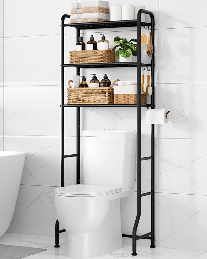 Bathroom Furniture Kitsure Kitsure Over Toilet Storage Rack - Metal Over Toilet Bathroom Organizer Shelf, Over the Toilet Storage Cabinet with Paper Holder and Hooks, Bathroom Cabi