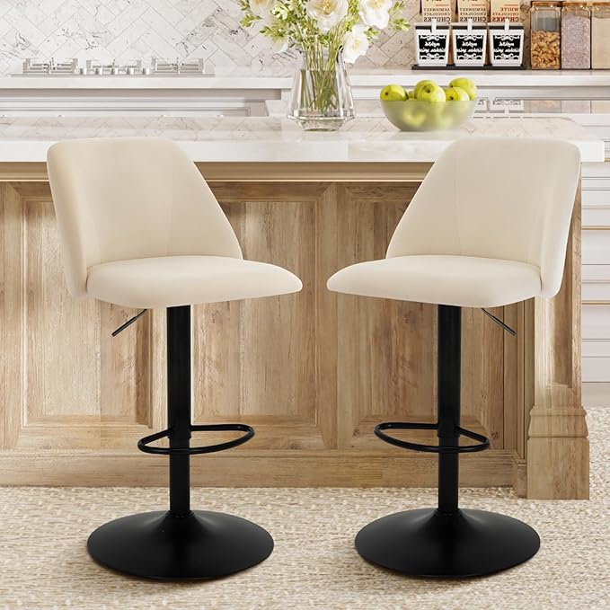 Kitchen Furniture COLAMY COLAMY Bar Stools Set of 2, Modern Swivel Bar Chairs, Adjustable Upholstered Barstools Counter Height with Full Backrest for Bar, Dining Room, Kitchen Isla