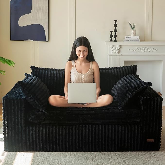 Dining Room Furniture MAXYOYO MAXYOYO 59" Bean Bag Sofa Couch, Loveseat Boneless Couch in a Box, Upholstered Small Mini Sofa with Deep Seating for Living Room Bedroom Office Apartm