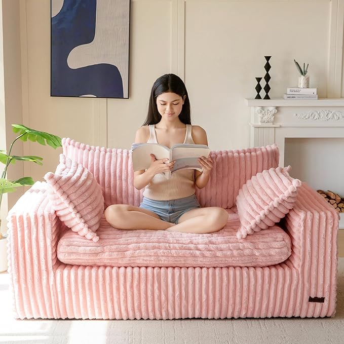 Living Room Furniture MAXYOYO 59" Bean Bag Sofa Couch, Loveseat Boneless Couch in a Box