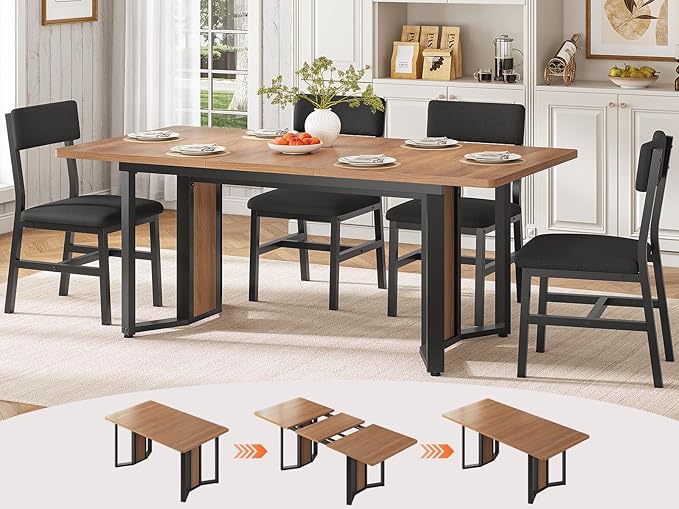 Living Room Furniture Itaar Itaar 5-Piece Dining Table Set for 4-6 People, 63" Extendable Kitchen Table and 4 Cushion Chairs, Dining Room Table with MDF Board & Metal Frame for Sma