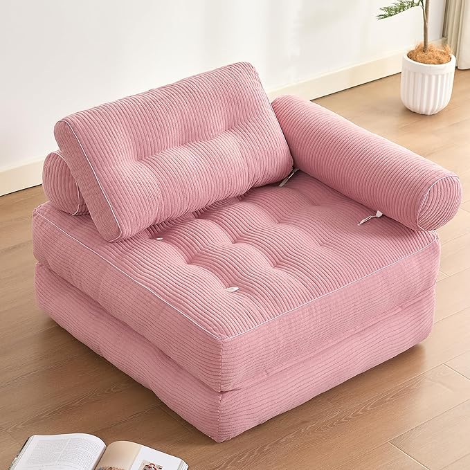 Living Room Furniture Afuson Plus Futon Sofa Bed for Small Spaces, Floor Couch with Armrest, Folding Sofa Couch, Convertible Sleeper Chair Bed with Pillow, Portable Comfy Floor Lounge